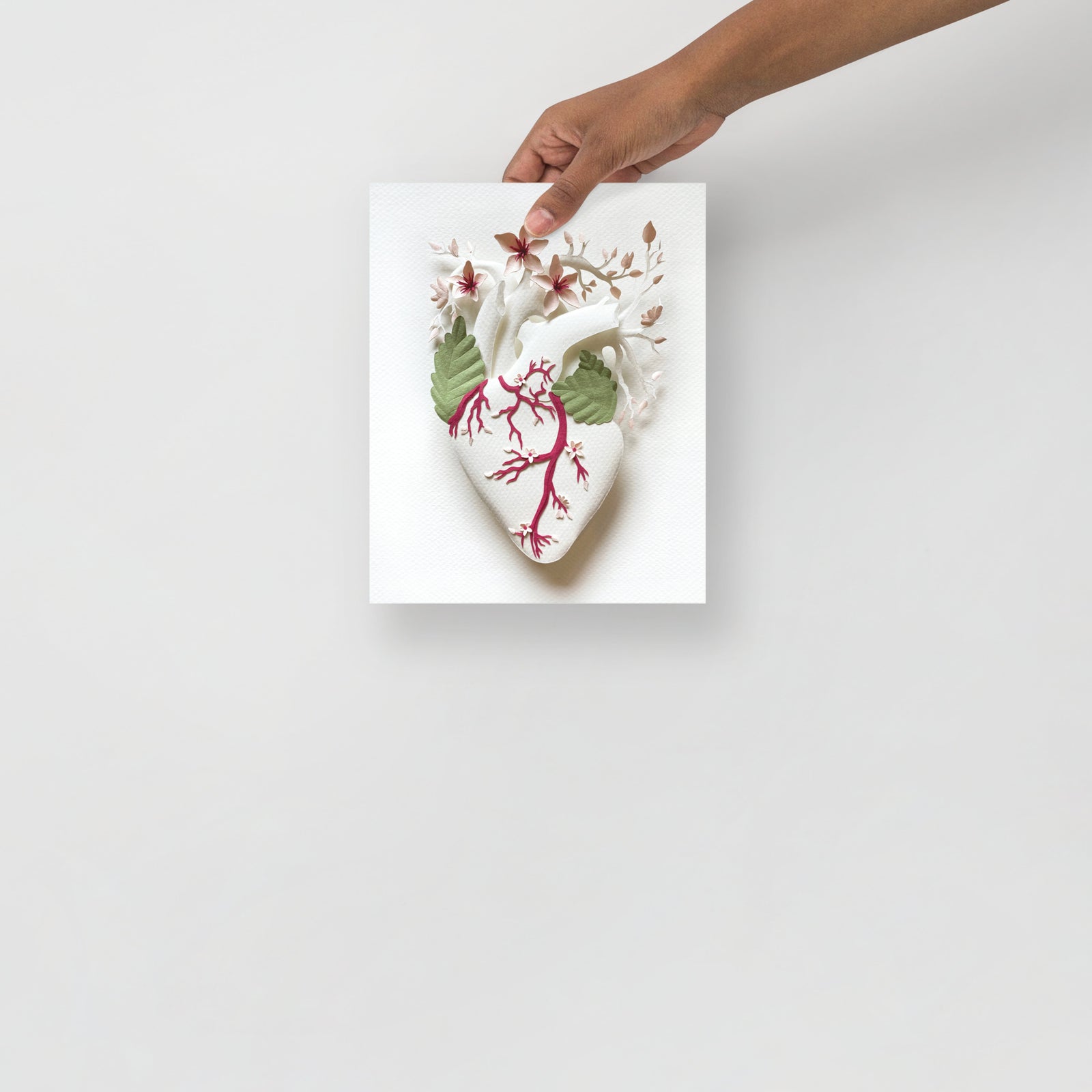 anatomical heart with cherry blossoms made of hand cut paper
