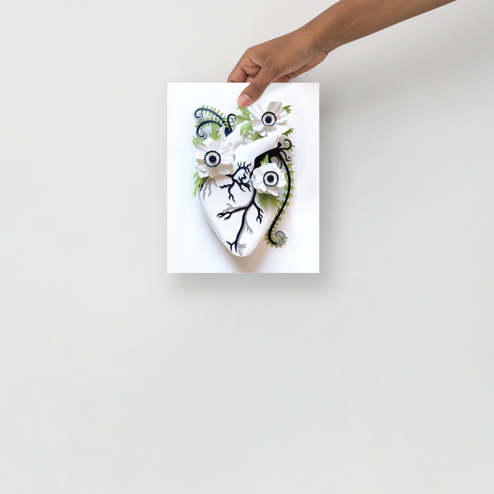 Anatomical heart with anemone flowers made of hand cut paper