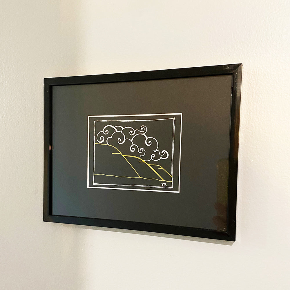 skyline drive, blue ridge mountains, clouds, front royal, virginia ink drawing