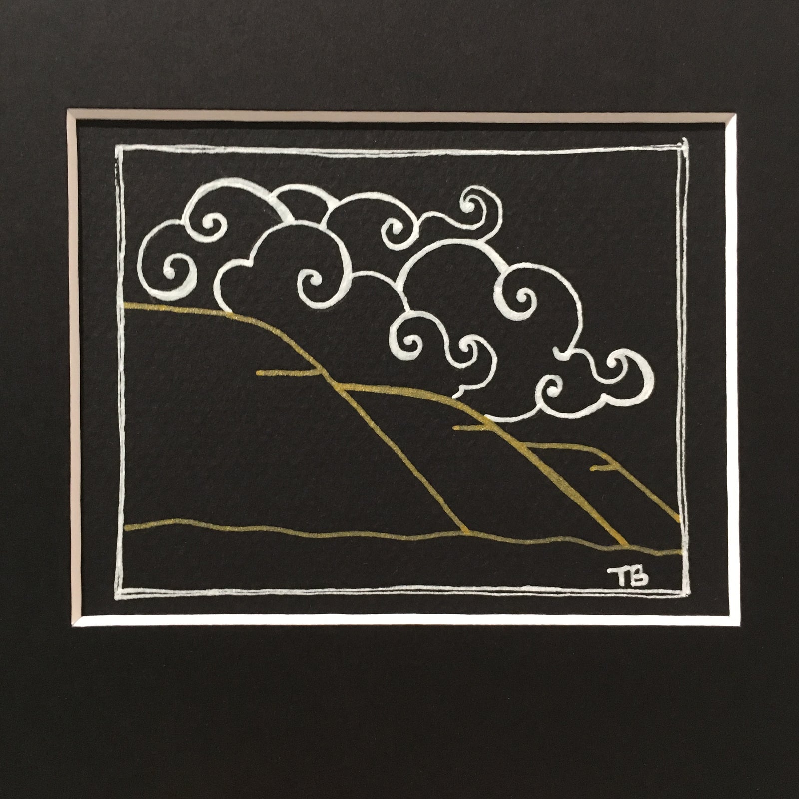 skyline drive, blue ridge mountains, clouds, front royal, virginia ink drawing